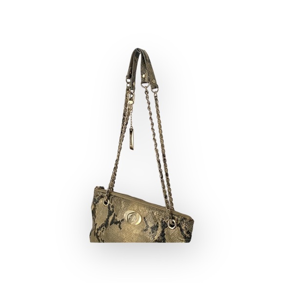 DKNY 𖤐 Convertible Crossbody Leather Handbag 𖤐 Metallic Python 𖤐 Gold Chain - Picture 9 of 16